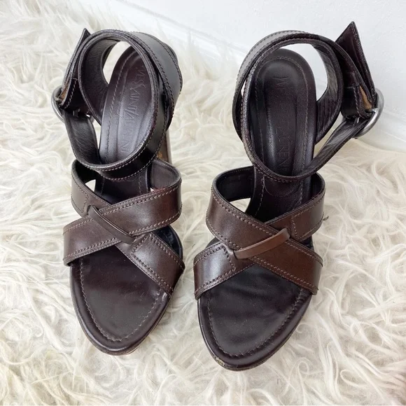 Yves Saint Laurent Platform Leather Strappy Heels - Picture 4 of 6